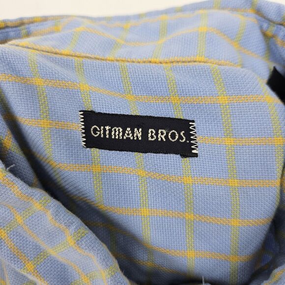 Gitman Bros Shirt‎ Mens XL Button Down Cotton USA Short Sleeve Yellow Blue - Picture 9 of 11